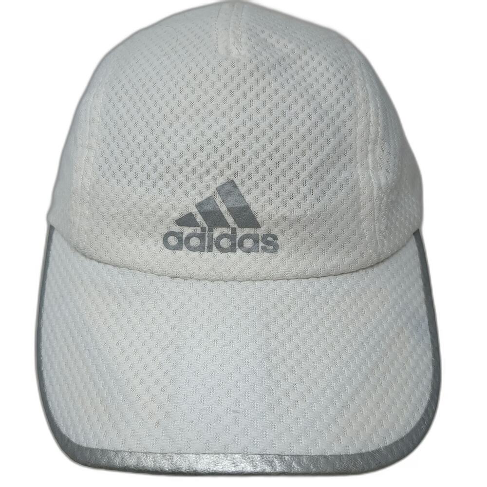 Adidas Baseball Cap White One Size Mesh Climacool Reflective Silver Logo Hat